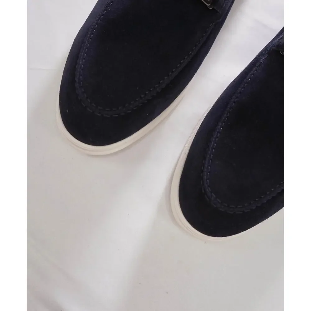 $695 DOUCAL'S - Navy Summer walk Suede Braided Loafers - US 8.5 (41.5EU)